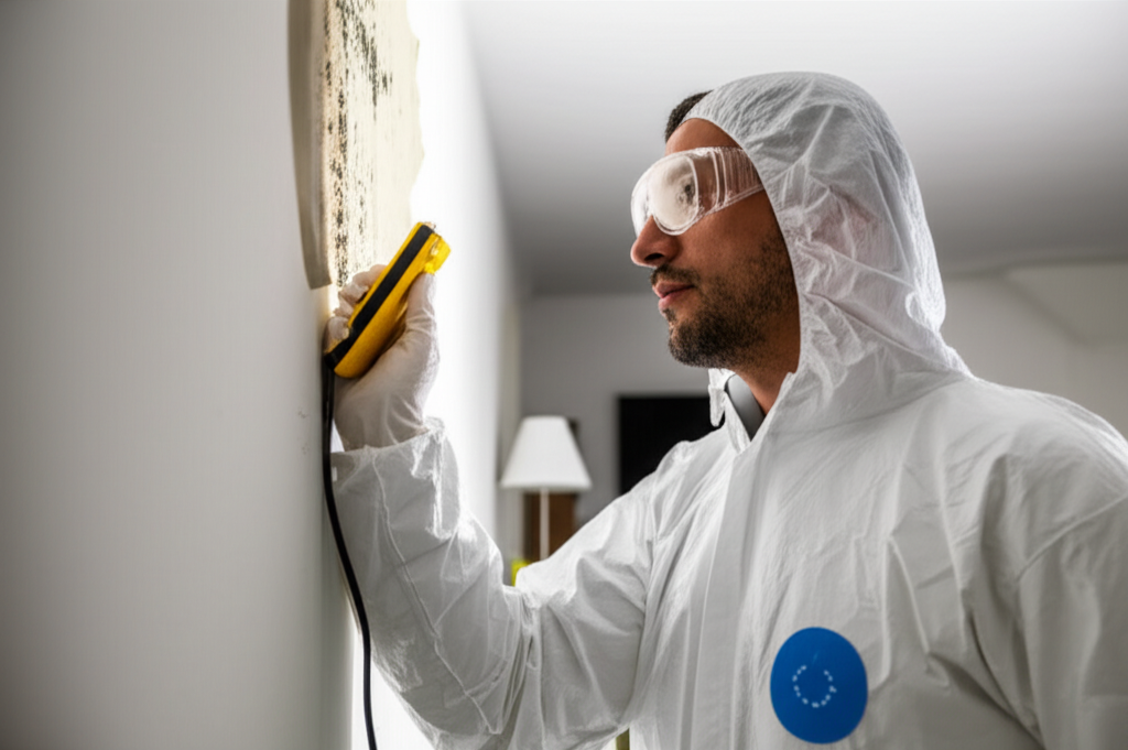 Mold remediation professional inspecting a home